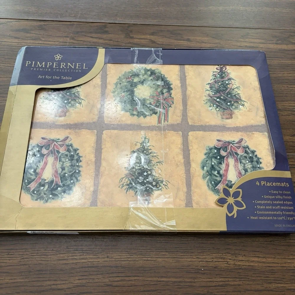 Pimpernel Festive Welcome Christmas Placemats Set 4 Made In England Cork Back